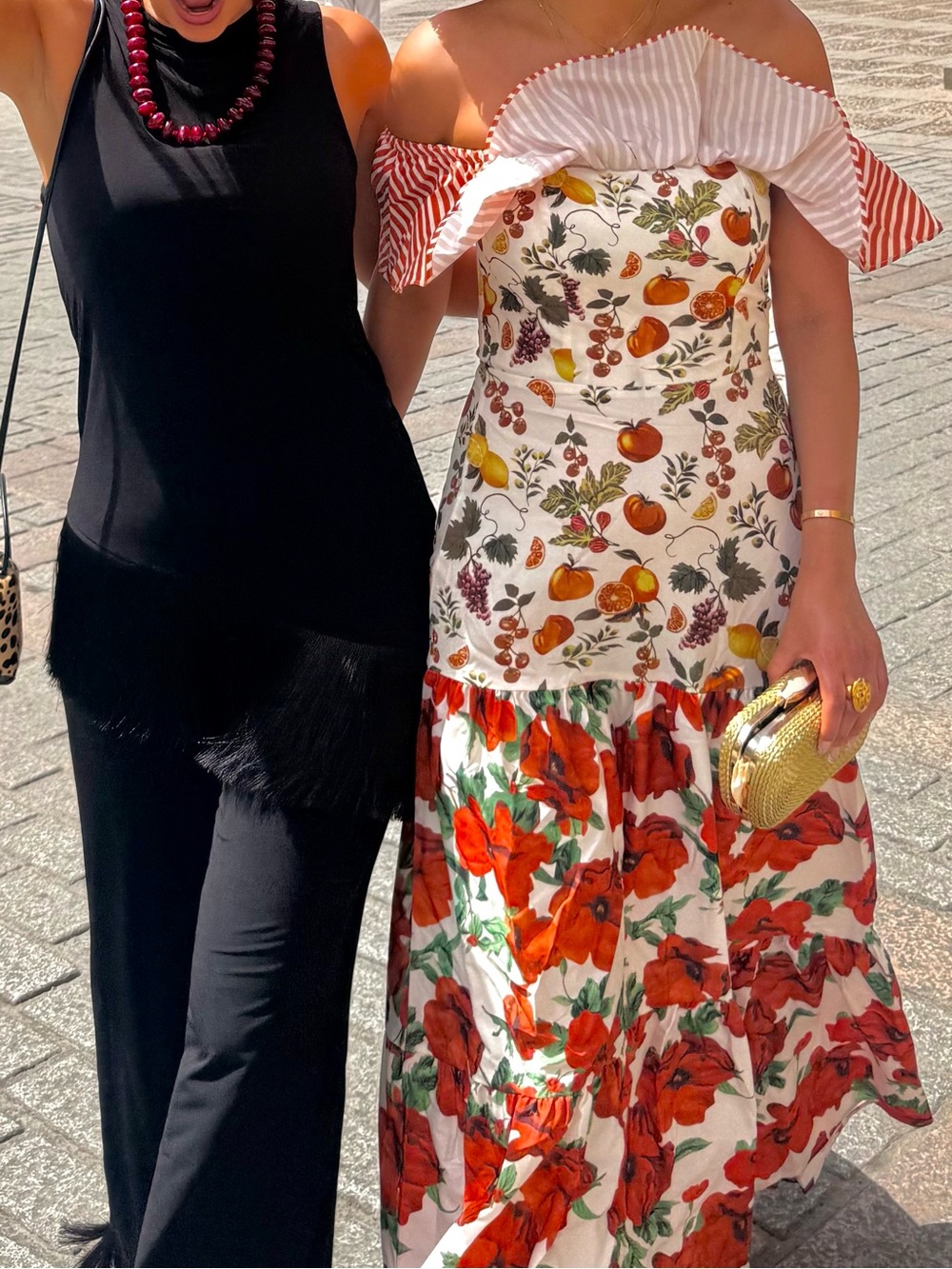 Off-Shoulder Floral Tiered Maxi Dress in Orange and Cream